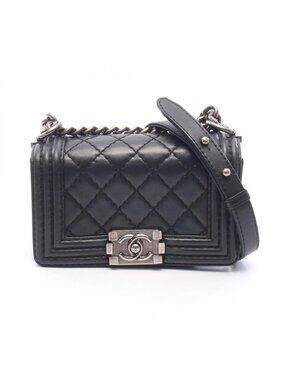 Chanel Shoulder Bag Boy Small Wild Stitch Black Leather Chain